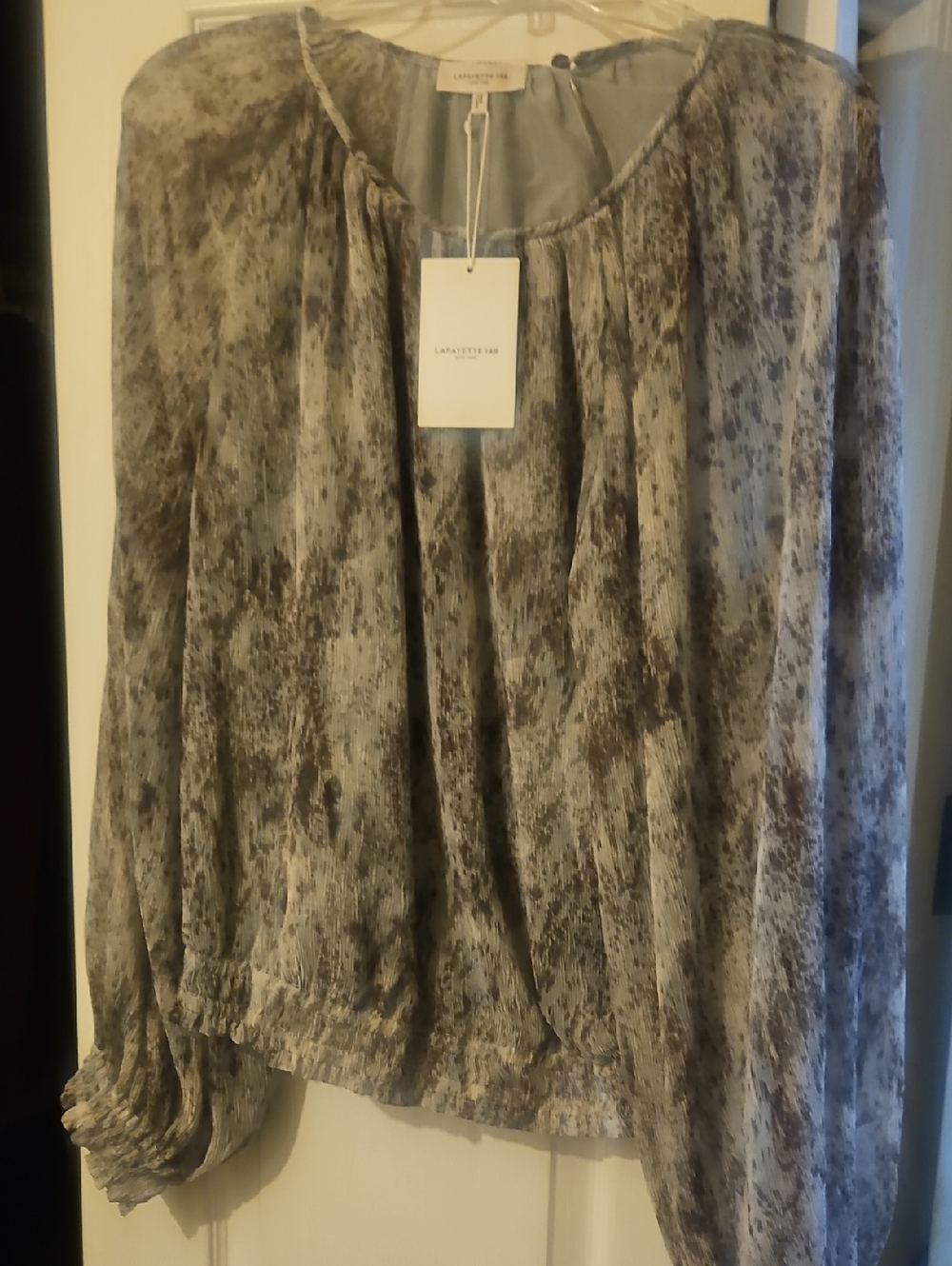 Lafayette 148 New York Gray Satin Blouse